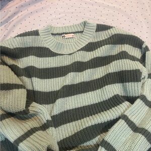 SO Green and Gray Crewneck Sweater with Ribbed Knit